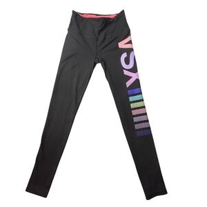 Victoria's Secret VSX Sport Leggings Womens XS Black Knockout Ankle Rainbow Logo